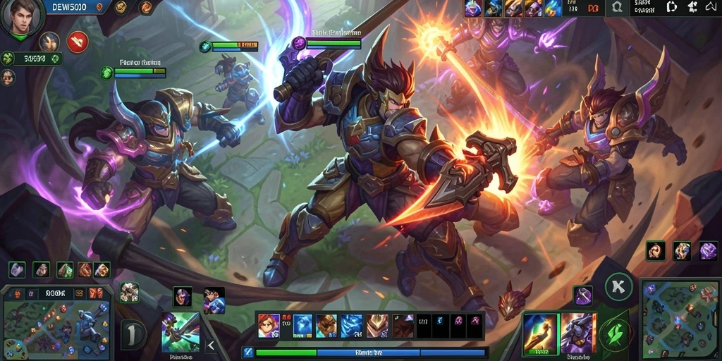 Gameplay seru di arena DEWI5000 dengan aksi MOBA yang mendebarkan.