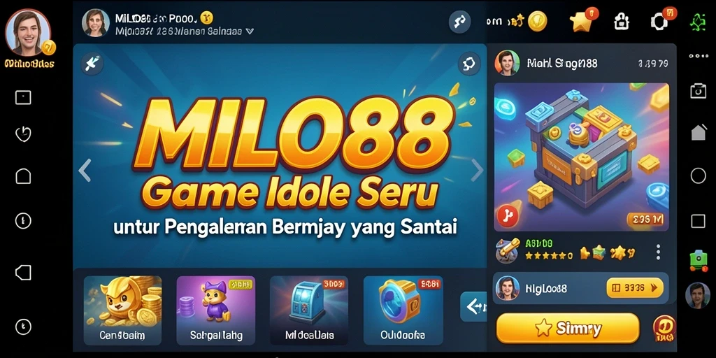 Tampilan gameplay <strong>MILO88</strong> dengan karakter dan sumber daya yang mengalir.