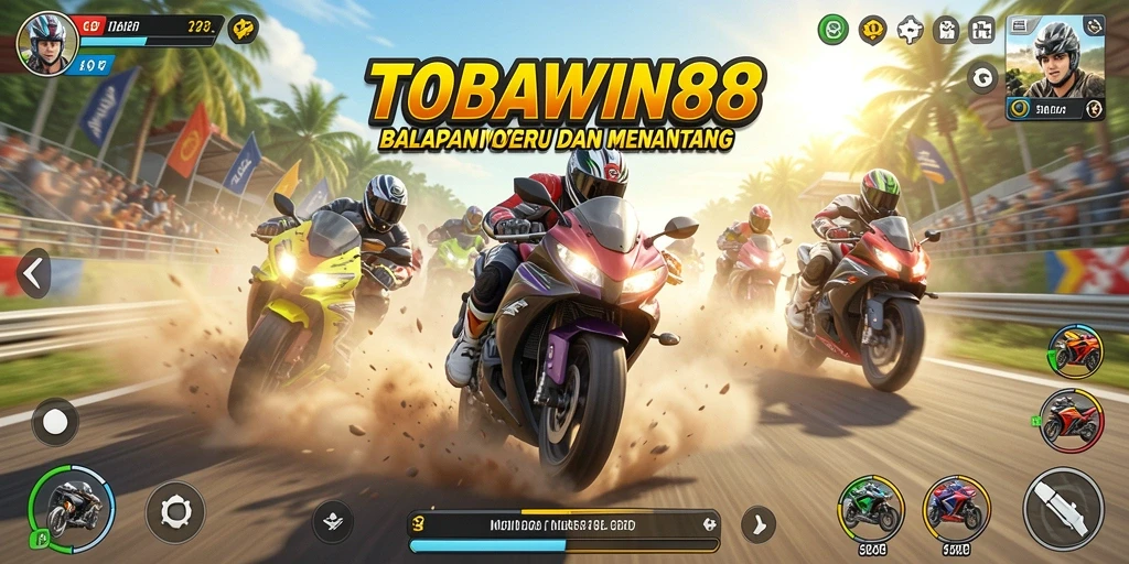 Tangkapan layar gameplay balapan motor yang mendebarkan di TOBAWIN88.